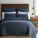 Levtex Home Cross Stitch Reversible King/Cal King Quilt Set (106x92in) and 2 Pillow Shams (36x20in) - Stitch Texture - Navy - Cotton King Size Quilt Bedding Set - Lightweight Soft Pre-Washed