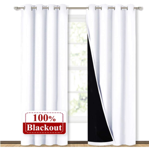 NICETOWN 100% Blackout Window Curtain Panels, Cold and Full Light Blocking Drapes with Black Liner for Nursery, 84 inches Drop Thermal Insulated Draperies (White, 2 Pieces, 52 Wide Each Panel)