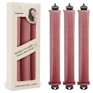 Luckybear Heatless Hair Curlers, 3pcs Satin Jumbo Flexi Rods for All Hair Types, Overnight Sleeping Curls Styling Tools, Dark Pink