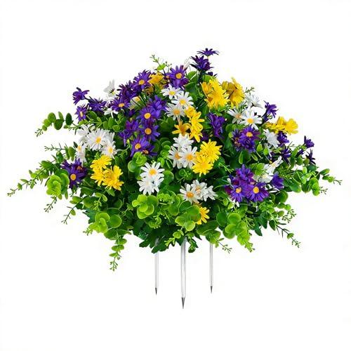 QIANYUN 20” Artificial Daisy Topiary Outdoor Plant, UV Resistant Faux Daisy Flowers, Outdoor Plants for Porch Decorations, Garden, Patio, Yard & Front Door Planters