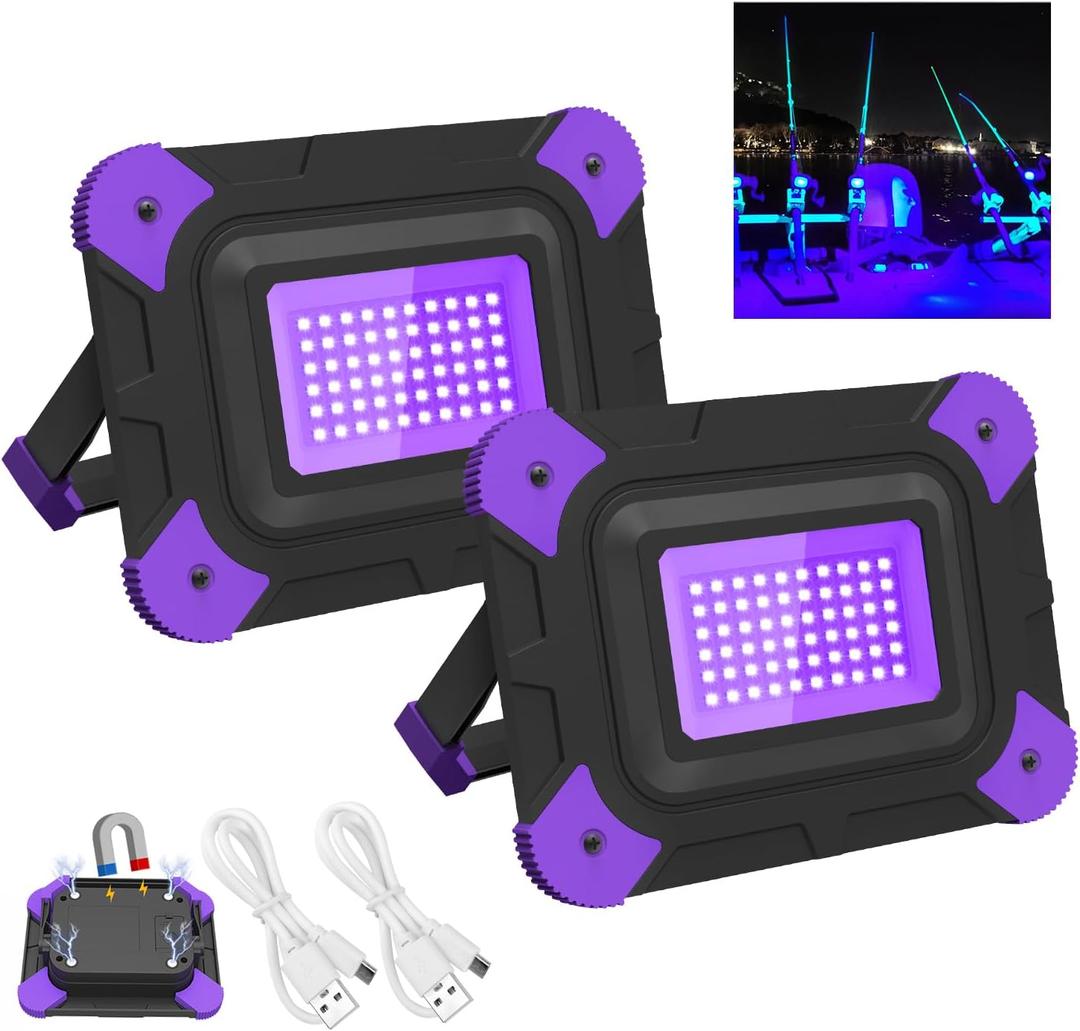 T-SUN Rechargeable Black Lights, Battery Powered Black Light for Fishing Portable Work Light for Glow Party Body Paint Poster Neon Party 2 Packs