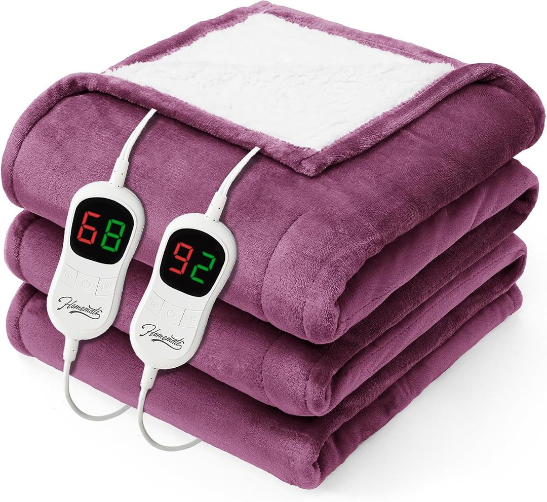 Homemate Electric Heated Blanket Queen - 84"x90" Heating Bed Blankets Throw with 10 Heating Levels 8 Hours Auto Off Fast Heating Over-Heated Protection Ultra Soft Warm Flannel ETL Certified Purple
