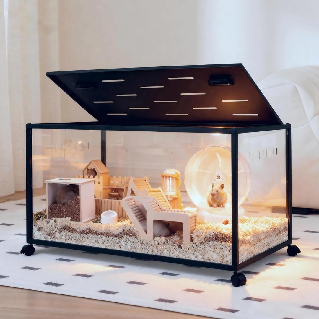 Hamster Cage, 360-Viewing Metal Rat Cage, Chew proof, Stackable Large Cage with Top Access, for Dwarf Syrian Hamster, Gerbil, Mouse (32 * 16 * 16IN)