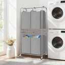 STORAGE MANIAC 4 Section Vertical Laundry Hamper, 2 Tier Laundry Sorter with 4 Removable Tote Bags, Rolling Clothes Basket for Towels, Blankets, Tall Dirty Clothes Hamper for Closet, Bathroom, 4 Bags