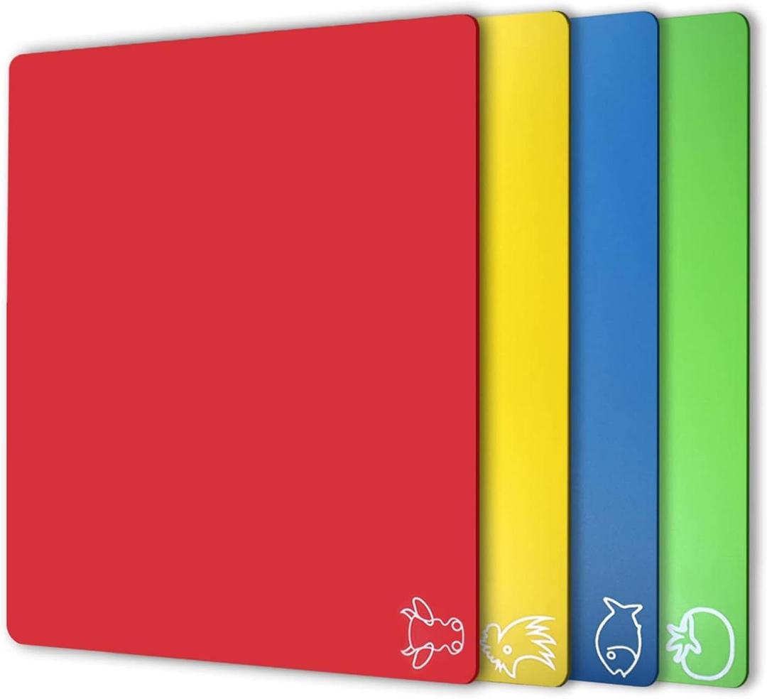 Fotouzy Flexible Plastic Cutting Boards for Kitchen, Upgrade Nonslip Cutting Board Set of 4, BPA-Free, Dishwasher Safe (Multi Colors)