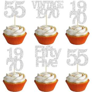 Gyufise 24Pcs 55th Birthday Cupcake Toppers Glitter Cheers to 55 Fabulous Fifty Five Vintage 1970 Cupcake Picks 55th Birthday Wedding Anniversary Party Cake Decorations Supplies Rose Gold