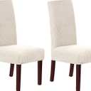 H.VERSAILTEX Stretch Dining Chair Covers Set of 2 Chair Covers for Dining Room Parsons Chair Slipcover Chair Protectors Covers Dining, Feature Textured Checked Jacquard Fabric, Ivory