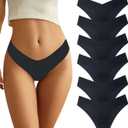 Women Seamless Underwear Soft No Show Stretch Bikini Invisibles Hipster V Cut Panties 6 pack (Large)