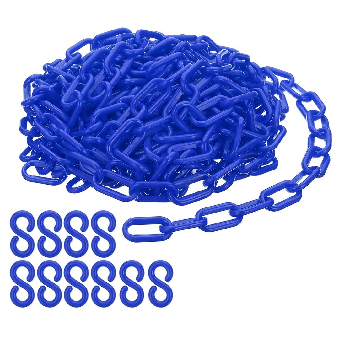 PATIKIL Plastic Chain Links, 30 Feet Safety Chains, Blue Plastic Chains for Barriers, Crowd Control, Queue Lines, Parking, Fences, Gate, Concerts, and Decoration