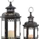 Large Lantern Decorative Outdoor & Indoor, Set of 2 (15&11) Metal Candle Lanterns Decor, Vintage Hanging Candle Holder for Front Porch Patio Wedding Farmhouse Home, Spring Decoration