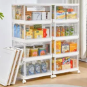 4 Tier Plastic Storage Bins with Lid 23QT, Stackable Storage Containers with Wheels, Folding Storage Boxes, Stackable Storage Bins, Closet Organizers and Storage for Living Room,Office,Dorm