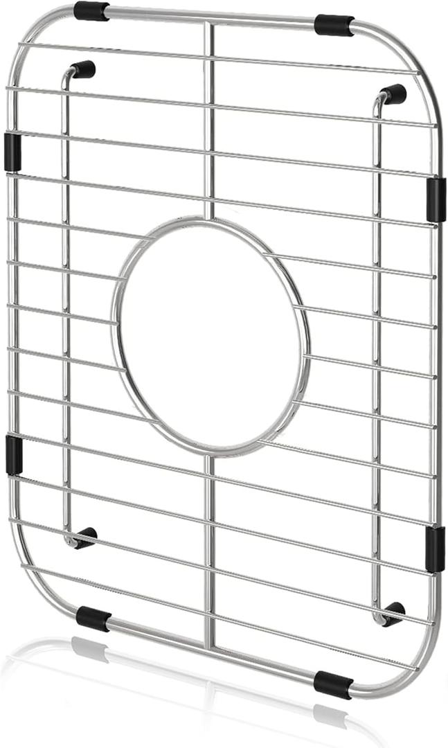 Orgneas Sink Protectors for Kitchen Sink, Single Bowl Sink Bottom Grid 12.5"x16"x1.25", 304 Premium Stainless Steel Grid Insert Sink Grate Drying Rack Centered Drain, 1 Pcs