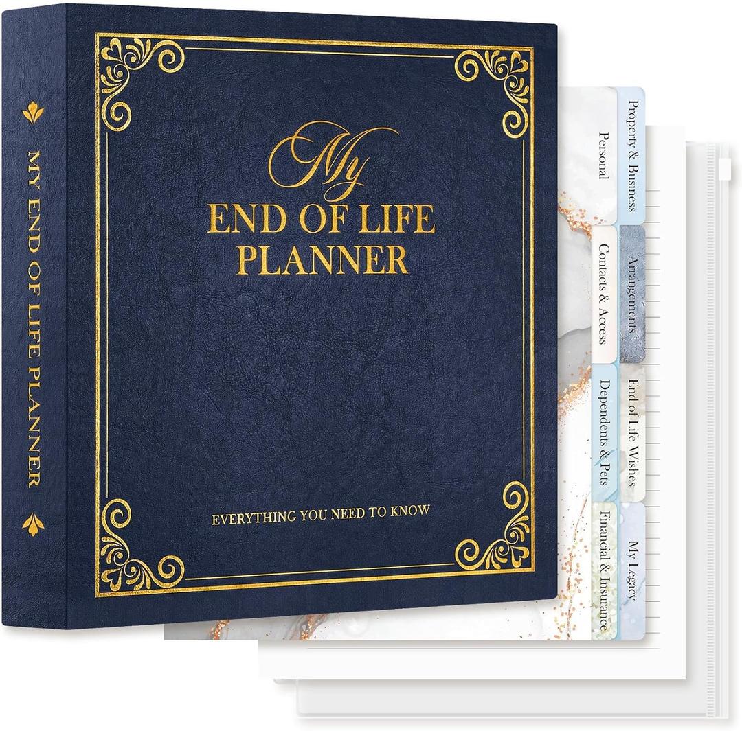 Lanpn End of Life Binder Organizer Death Planner 8.5"x11", Final Wishes & Estate Document Folder with 8 Dividers & 10 Letter Size Binder Pockets, When I Die Journal Before Death Life Plan Book, Blue