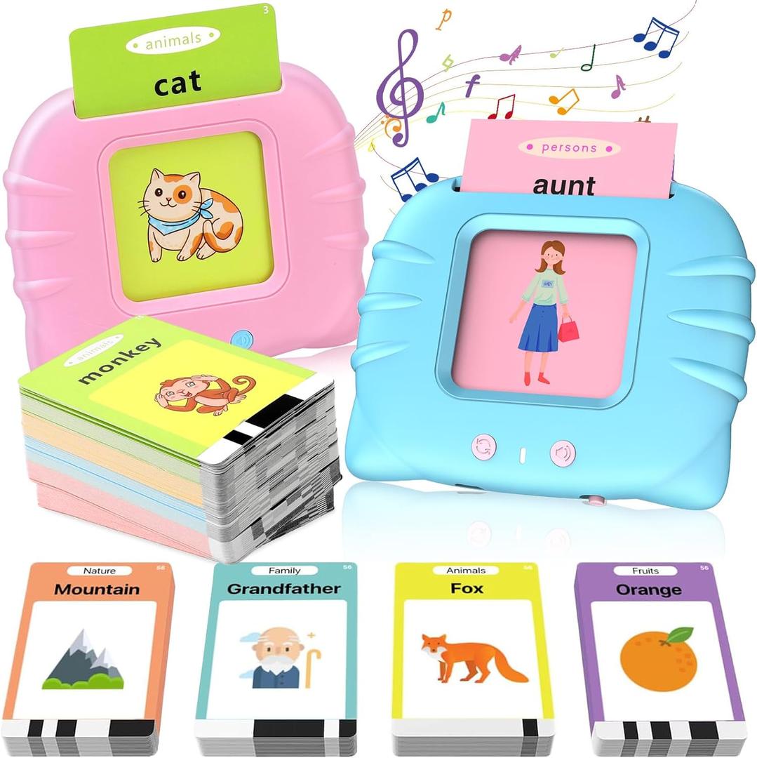 Alomejor Talking Flash Cards, Educational Learning Machine with 112 Cards for Toddlers 1-6, Speech Therapy Toys Preschool Learning Activities Blue (2)