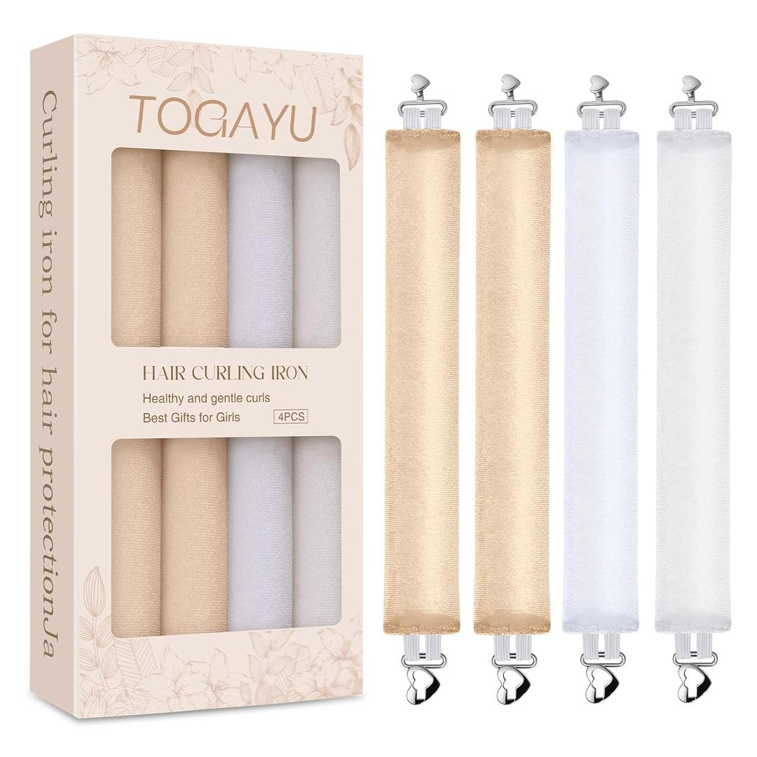 Heatless Curls Overnight Set - 4PCS Jumbo Velvet Hair Rollers to Sleep In, Soft Flexi Rods for No Damage Curls and Waves - For All Hair Types and Texture (Cream)