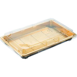 Restaurantware 9.25 In Gold Plastic Sushi Trays with Clear Lids, 100 Ct