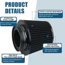 Universal Clamp-On Air Intake Filter, High Flow Closed-Top Cool Air Filter Cleaner, Tapered Cone Design, Washable & Reusable with 76 89 102 mm (3", 3.5", 4") Adapter Rings for Most Vehicles