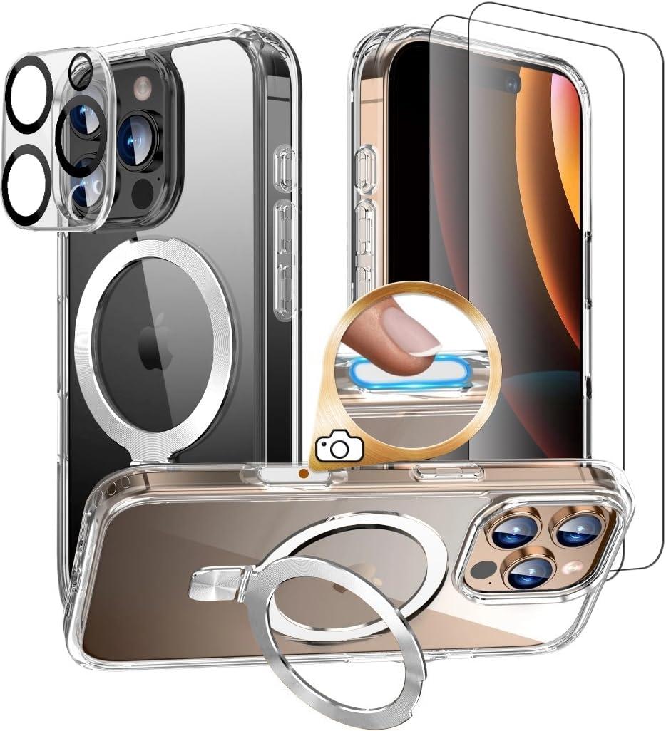 6 in 1 for iPhone 16 Pro Max Case with Stand [Compatible with Magsafe] [Anti-Yellowing] [Camera Control Button] Military-Grade Magnetic Phone Case Slim Cover for i phone16 Pro Max Case, Clear