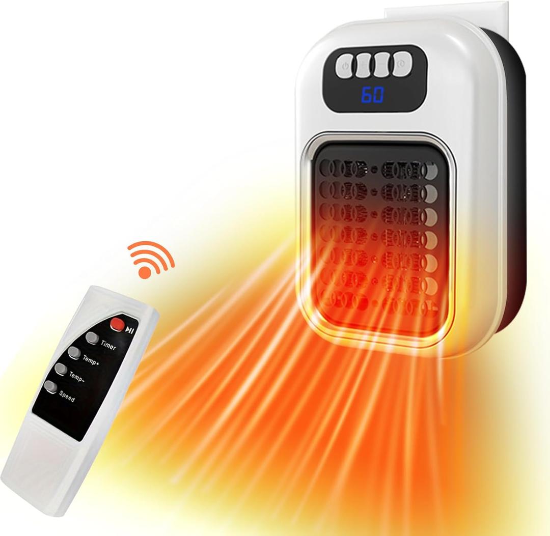 370W Space Heater, Wall Outlet Electric Space Heater as Seen on TV with Timer, Led Display, Adjustable Thermostat, Compact for Office Dorm Room