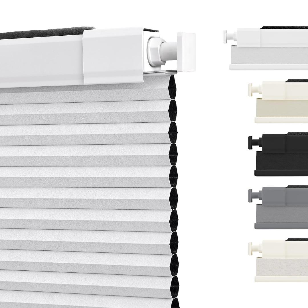 SUNOFF Cordless No Drill Blackout Cellular Shades, 29" W x 48" H, White
