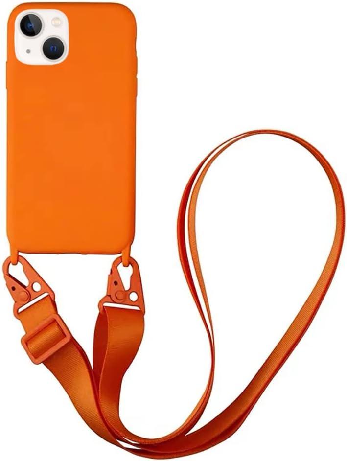 Compatible with iPhone 14 Pro,Crossbody Phone Case with Lanyard Cute Soft Silicone Case with Adjustable Shoulder Strap Shockproof Protector Compatible with Women Girls Orange