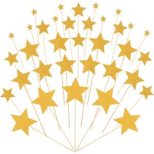 Gold Stars Cupcake Toppers, 35 Pieces Glitter Twinkle Star Cupcake Picks Bridal Shower Cake Toppers Mixed Size Golden Little Star Cupcakes Topper for Wedding Engagement Birthday Party Decorations