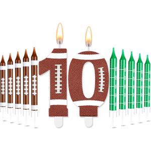 Photect 11 PCS Football Birthday Candles Number Candle Sports Cake Topper Decor Football Themed Birthday Cake Decorations for Boys Girls Kids Party Supplies(Number 10)