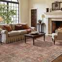 GENIMO 10x14 Area Rugs for Living Room, Machine Washable Non Slip Vintage Rugs, Low Pile Lightweight Chenille Print Rug for Bedroom, Dining Room, Home Office, Terracotta Indigo