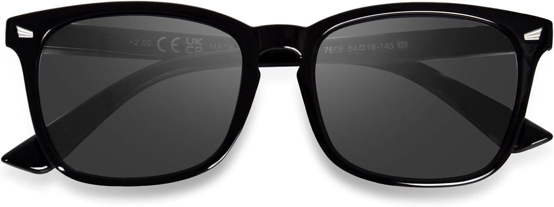 OPTOFENDY Reader Sunglasses for Women Men, Full Lens Outdoor Reading Sunglasses with Spring Hinge, UV400 Protection (Bright Black)