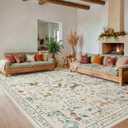9x12 Area Rugs Washable Rug: Large Boho Living Room Rug Soft Non-Slip Low Pile Carpet Indoor Floor Non-Shedding Neutral Floral Carpets for Bedroom Dining Room Farmhouse Nursery Beige Animal