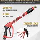 CADEGUO Pressure Washer Gun and Hose Kit, 4800PSI Flexible & Kink-Resistant - Steel Braided & Durable High Power Washer Hose 25 FT with 3/8" Swivel Quick Connector and M22 14mm Adapters & 5 Nozzles