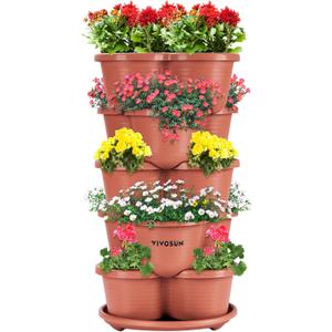 VIVOSUN 5 Tier Vertical Gardening Stackable Planter for Strawberries, Flowers, Herbs, Vegetables, Brown (1 Pack)