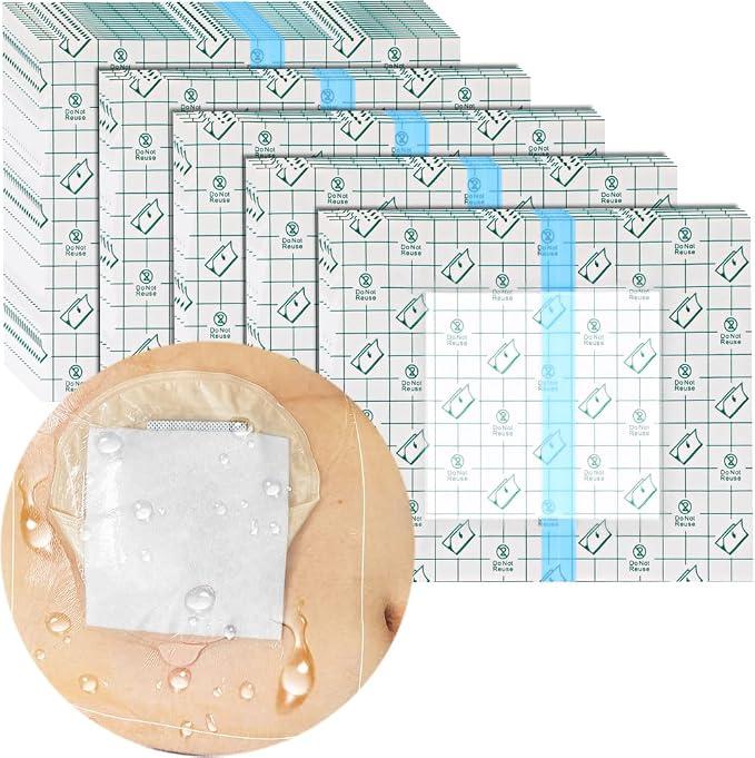 50 Pack Waterproof Ostomy Bag Shower Cover with Non Sticky Pad Colostomy Ilostomy Urlostomy Pouch Shower Guard Shield 25x25"