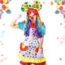 6 Pcs Clown Costume Set Women Circus Dress Rainbow Clown Wig Headband Nose Shorts Gloves for Halloween Cosplay (M)