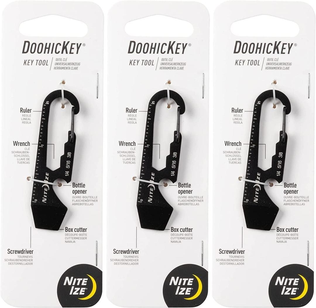 Nite Ize DoohicKey Key Tool - Everyday Multiuse Keychain - Stainless Steel 5-in-1 Tool - Pocket Gadget with Box Cutter, Bottle Opener, Screwdriver, Wrench & Ruler - Black, 3 Count (3 Pack)