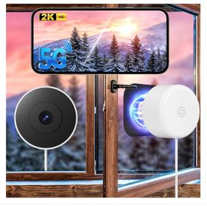 4MP/2K Window Camera for Home Security, 2Pack No Drill 5G&2.4G WiFi Indoor Security Cameras, Outdoor Monitoring thru Glass, Blacklight Color Night Vision, 24/7 AI Human Detection, Apt. Easy Mag. Mount (White)