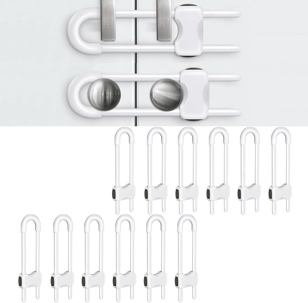 Baby Proofing Cabinets,Cabinet Locks for Babies,12 Pack U-Shaped Child Locks for Cabinets, Child Proof Cabinet Latches,Child Safety Cabinet Locks with Adjustable by SPISPI (White)
