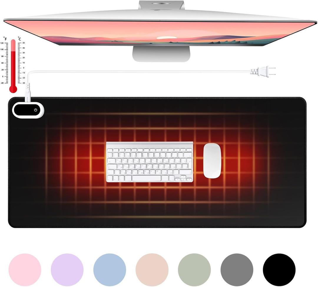 Konohan Heated Large Desk Mat PU Leather Warm Mouse Pad with 5 Heating Level & 4 Hour Auto Shut-Off Heating Keyboard Pad Warmer Gaming Mouse Pad for Office Home(Black Color,31.5" X 13")