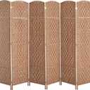 HOMCOM Room Divider, 6 Panel Folding Privacy Screen, 6FT Tall Portable Wicker Weave Partition Wall Divider for Bedroom, Home Office, Natural