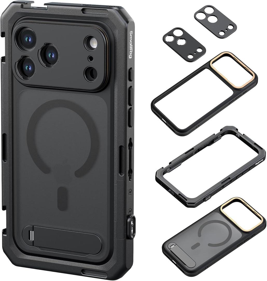 SMALLRIG Mobile Video Cage for iPhone 17 Pro Max, with Phone Case/TPU Soft Frame/T-Mount & 17mm Threaded Lens Backplate, Phone Video Rig for Videography Recording Vlog, Flagship Edition - 5543
