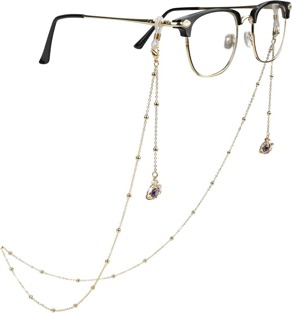 Glasses Chain, Eyeglass Strap For Women Sunglasses, 14K Gold Eyeglasses Chain, Eye Glasses Holders Around Neck (Purple Planet)