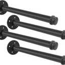 Acrux7 4Pack 12 Inch Wall Mount Clothing Rack Industrial Pipe Clothes Bar, Face Out Clothing Rod, DIY Shelving Brackets Hanging Custom Pipe Brackets for Retail Display (Black)