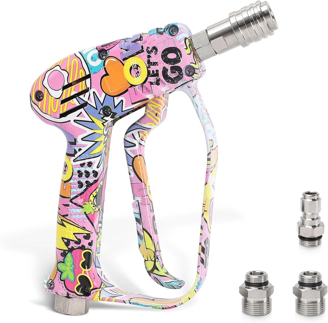 Pressure Washer Gun with Self-Locking Quick Connect, 3/8" Swivel Plug, M22-14mm M22-15mm Adapters, 4000 PSI High Pressure Short Trigger Gun for Car Wash and Cleaning