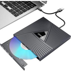 External CD/DVD Drive for Laptop/PC, USB 3.0 Type-C Portable Player for Computer CD DVD +/-RW Disk Drive CD Burner Writer Reader Compatible with Desktop Windows Apple (Functional Interface)
