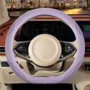 14 inch D Shaped Steering Wheel Cover for Prius Civic, Nappa Microfiber Leather Non-Slip Breathable Fabric, Warm in Winter and Cool in Summer, Purple Small 13.5 inch to 14 inch