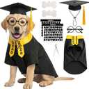 2026 Dog Graduation Costume Set, Pet Graduation Gown with Stole, Grad Cap with Tassel, Glasses, DIY Letter Stickers & Bone Name Tags, Graduation Outfit for Dogs Cats, S