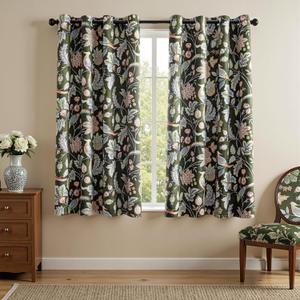 MYSKY HOME Floral Boho Blackout Bedroom Curtains 63 inch Long Room Darkening Thermal Insulated Vintage Curtains with Patterned Bird Design Grommet Drapes for Home Decor, 2 Panels, 52" x 63", Green