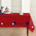 Horaldaily 4th of July Tablecloth 60×84 Inch Rectangular, Independence Day Lines with Stars Patriotic Memorial Day Red Washable Seasonal Table Cover for Party Picnic Dinner Decor