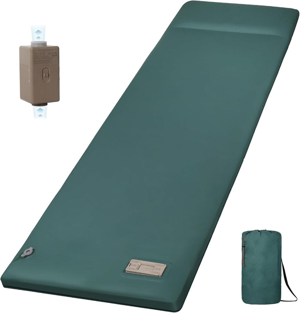 Sleeping Pad for Camping, Self Inflating Camping Pad with Pillow, 3.14" Compact Thick Memory Foam Camping Mattress Pad, Travel Portable Camp Sleeping Mat with Built in Pump (Green)
