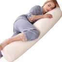Body Pillow for Adults, Long Bolster Pillow for Bed, Decorative Round Roll Hug Pillow with Corduroy Cover (Off-White, 47x7.87 inch)